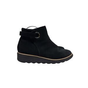 Clarks Sharon Spring Wedge Boots Womens 8.5 Black Suede Side Zip